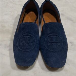 Tory Burch Dark Navy Suede Embossed Logo Loafers - Men